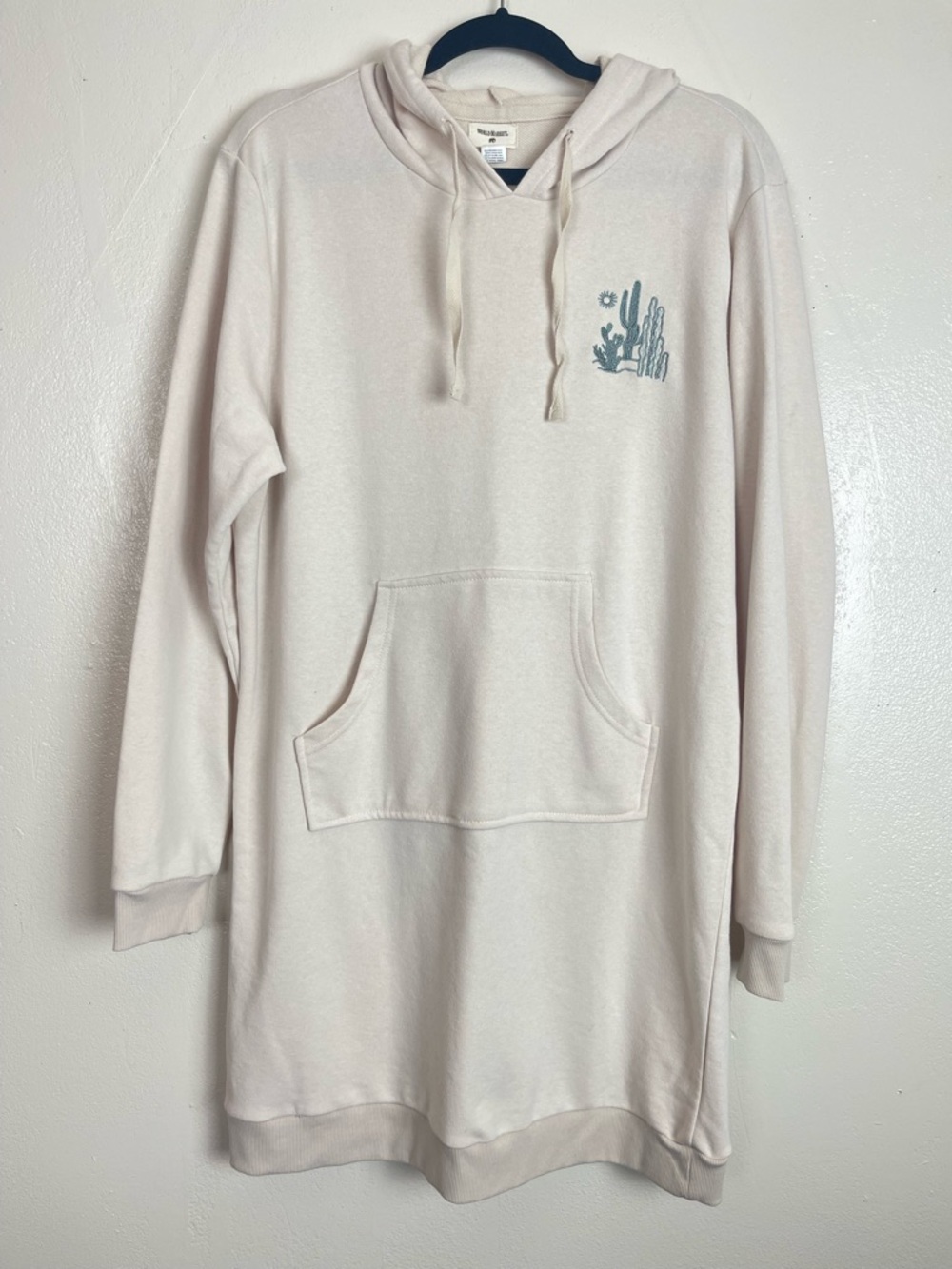 Cream Pink Hoodie Dress with Desert Cactus Embroidery